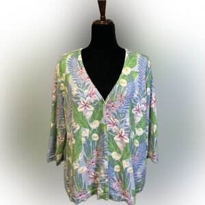Quacker Factory Pastel Floral Knit 3/4 Sleeve Cardigan size XL